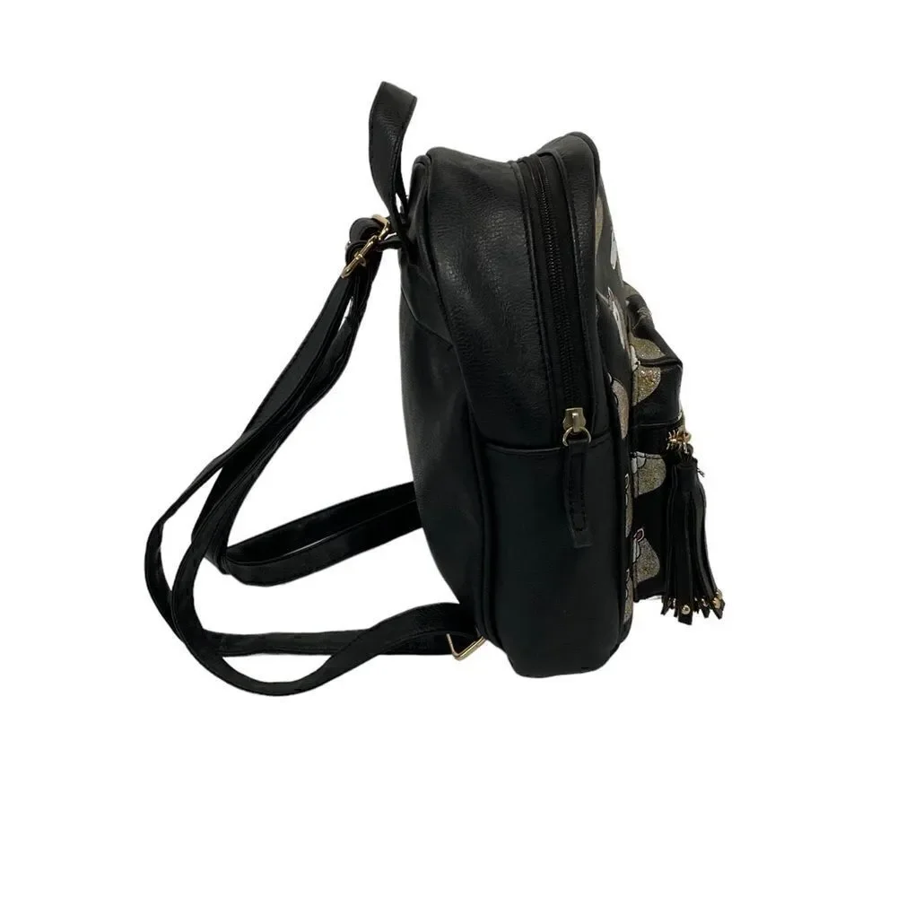 OMG Accessories Glitter Unicorn Black Backpack with Gold and White Accents